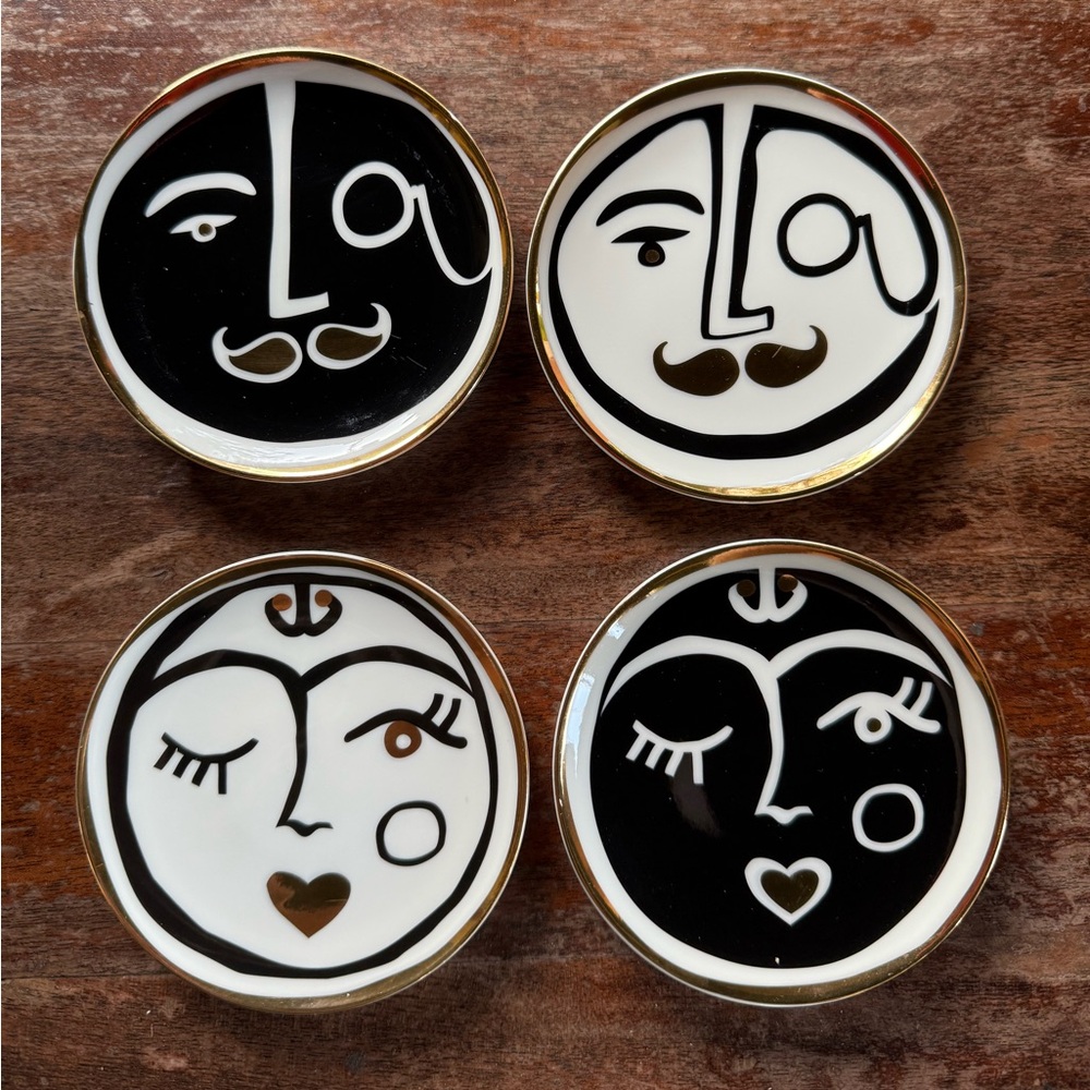 Jonathan Adler Black and White Face Trinket Dishes (Set of 4)